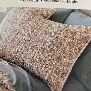 Threshold Printed Cotton Voile Tonal floral quilted Sham Ivory/Camel Standard